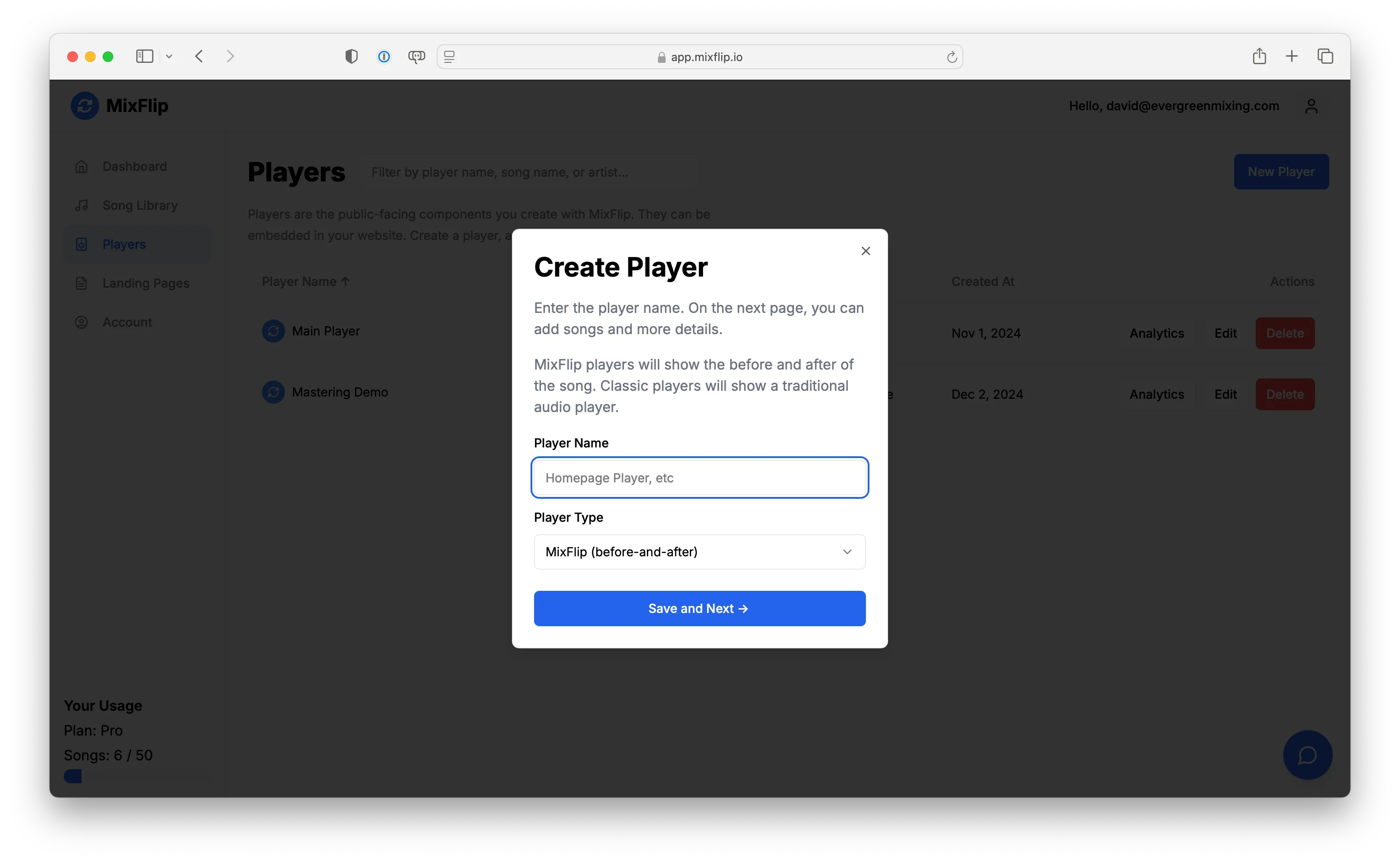 Players Tab